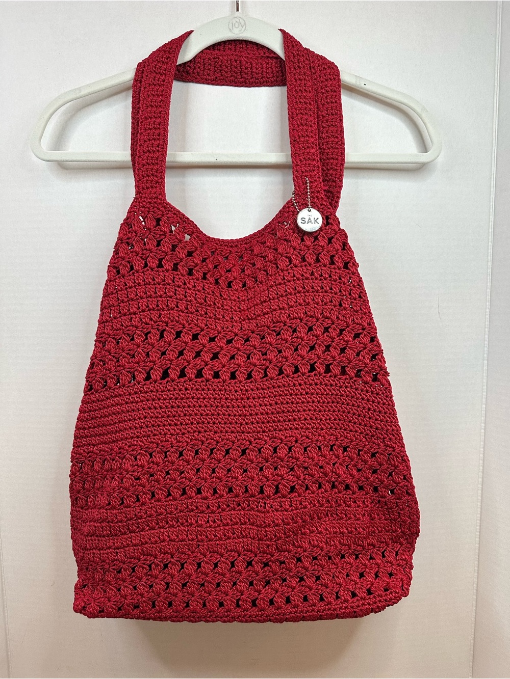 The Sak Red Crochet Tote Bag, 14x16ins